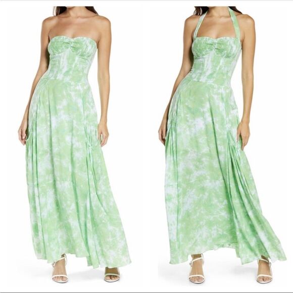 S/W/F 2-in-1 Halter Strapless Tie-Dye Maxi Dress Force Green NWT - Picture 1 of 14